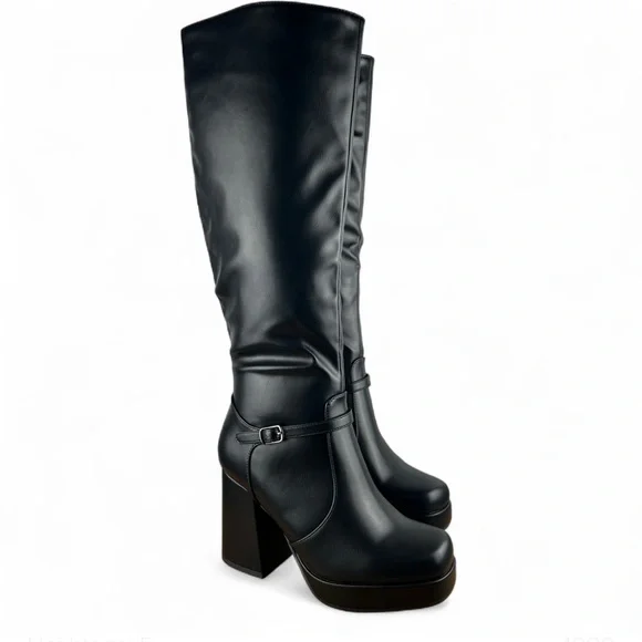 TOP MODA BLACK HIGH KNEE BOOTS (EAST-70) - Picture 2 of 8